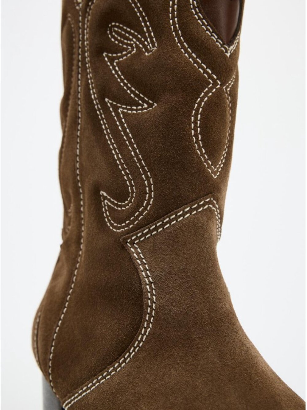 ZARA Suede Embroidered Cowboy Boots | Heart Cutout | Whipstitch | Brown | NWT | - Picture 5 of 16